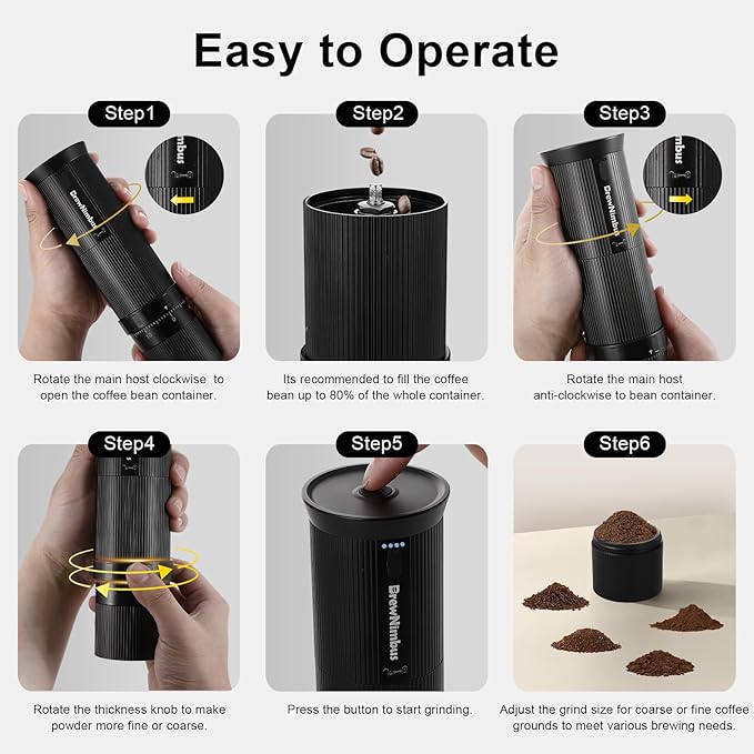 Portable Electric Coffee Grinder – Rechargeable Coffee Bean Grinder with Stainless Steel Conical Burr for Travel, Camping – External Adjustable Settings for Espresso, Pour Over & French Press