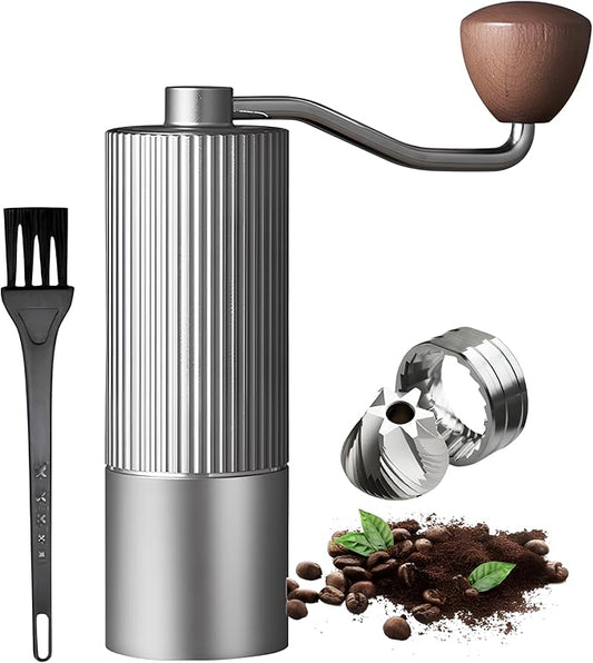 Manual Coffee Grinder – Stainless Steel CNC Conical Burr Hand Grinder, 30g Capacity, Adjustable Coarse-to-Fine Settings for Espresso, Drip – Portable Coffee Mill With Brush (Gray)