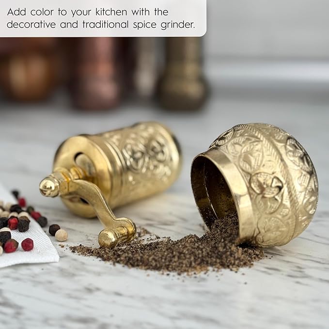 Handmade Decorative Black Pepper Grinder, Refillable Turkish Spice Mill Manual Pepper Mill with Handle, Spice Grinder Metal with Hand Crank 11 cm-4.3 inch