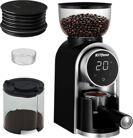 Electric Conical Burr Coffee Bean Grinder with 25 Precise Settings, Touchscreen Adjustable Electric Burr Mill with LED Screen, Organ-Style Powder Blower (Anti-static)