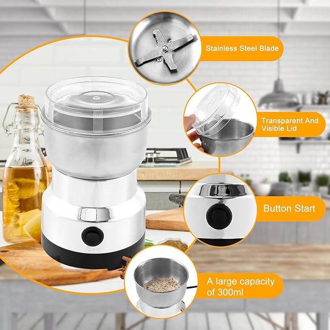 Coffee Grinder Electric, Mini Spice Grinder, Dry Grain Mill, Household Small Powder Grinding Machine, Mini Coffee and Spice Grinder for Spices Seeds Rice Beans Seasonings
