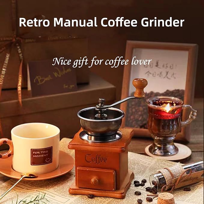 Coffee Gift Basket, Birthday Gifts for Women, Vintage Decorations with Manual Bean Grinder, Coffee Lover Gifts Set, Ideal Gift for Her, Him, Friends (Brown)