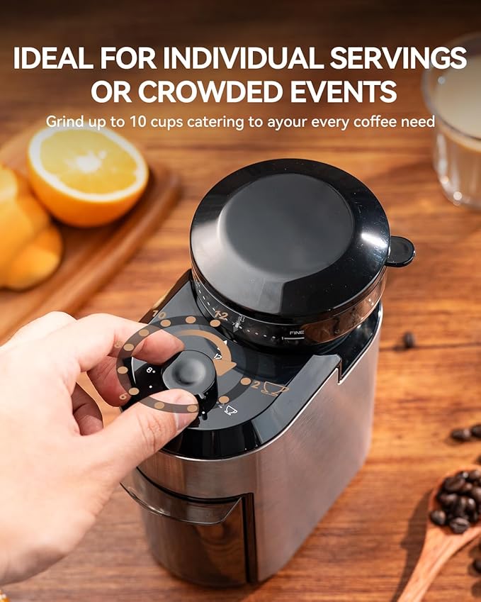Burr Coffee Grinder, Stainless Steel, 25 Grind Settings, Anti-static, 1-10 Cup Capacity For Espresso, French Press & Drip Coffee CG-L088 (Black)