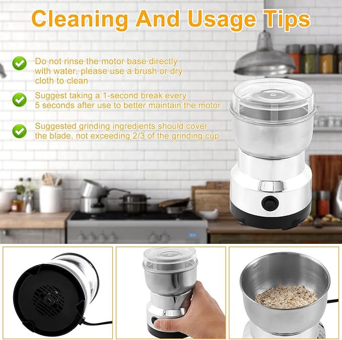 Coffee Grinder Electric, Mini Spice Grinder, Dry Grain Mill, Household Small Powder Grinding Machine, Mini Coffee and Spice Grinder for Spices Seeds Rice Beans Seasonings