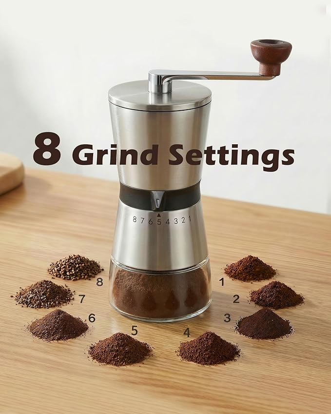 4cups Large Capacity Manual Coffee Grinder with Handle Crank, Conical Ceramic Burr Mill, Adjustable Grind Settings, Glass Jar, Handheld Coffeegrinder for Home Use,Travel, Camping, Quiet and Portable