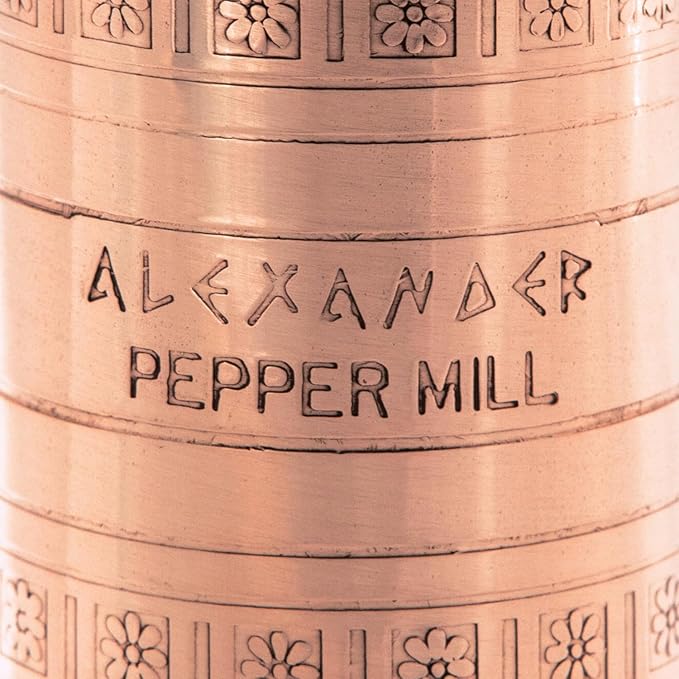 The Original Greek Pepper Mill 10 Inch Tall | European Pepper Mill Grinder with Crank Handle | Manual Pepper Grinder | Peppercorns Refillable - Copper…