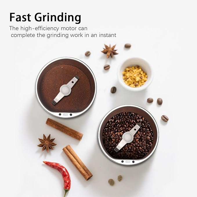 Electric coffee grinder for home use - 200w Stainless Steel portable coffee bean grinder with 28,000 Rpm, Makes 12 Cups,suitable for Camping, Home, Kitchen Grain, Seasoning, Spice Grinder (Silver)