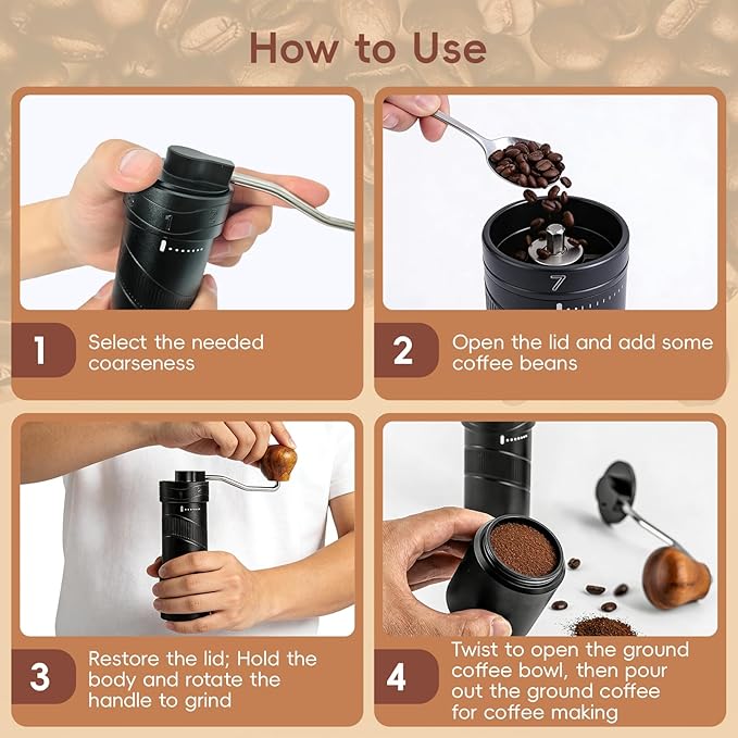 Manual Coffee Grinder with 8 Adjustable Coarseness Settings for Espresso Moka Beans French Press Pour Over Drip Hand Crank Coffee Bean Grinder Mill for Home use or Travel Camping
