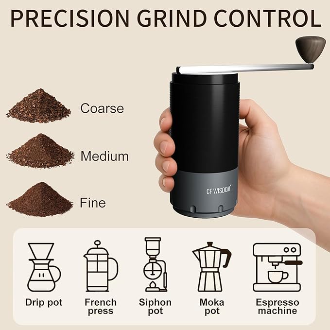 Portable Electric Coffee Grinder, Conical Burr Coffee Grinder – Dual Mode Manual & Electric Grinder Manual with Adjustable Grind Settings, Hand Bean Grinder for RV, Hiking, Office