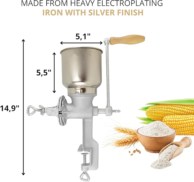 Handheld Iron Grain Mill - Manual Mill Food Grinder Hand Crack Corn Grinder Crank Grains Oats Corn Wheat Coffee Nuts Malt Mill Hand Operated Grain