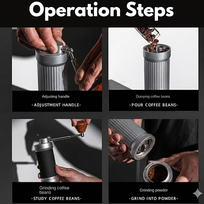 Manual Coffee Grinder with 7-Star Stainless Steel Burr, 36 Adjustable Grind Settings, Foldable Handle, Portable Hand Espresso Grinder, Non-Slip Grip, Durable Body, 30g Capacity (Gray)