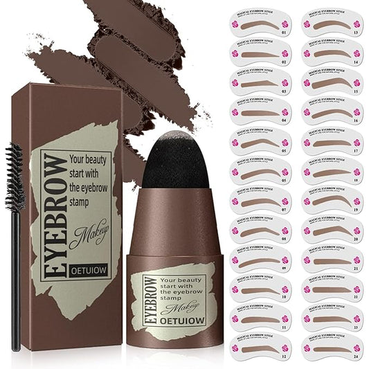 Eyebrow Stamp Stencil Kit - One-Step Eye Brow Stencil Kit with 24 Reusable Thin & Thick Eyebrow Stencils, Long-Lasting Waterproof & Smudge-Proof Brow Stamp Kit for Perfect Eye Makeup (Black Brown)