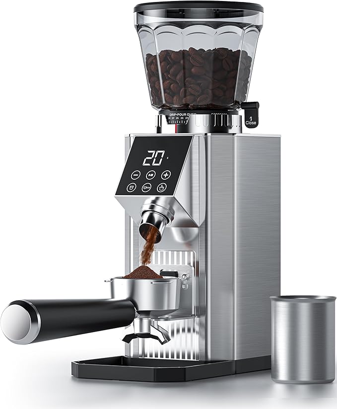 Burr Coffee Bean Grinder for Home Use with 40 Precise Grinding Settings, Espresso Grinder with Height Adjustable Funnel Stand, LED Touch Panel, Anti-static Design, Micro Switch User Friendly
