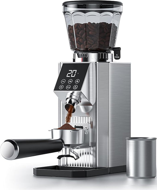 Burr Coffee Bean Grinder for Home Use with 40 Precise Grinding Settings, Espresso Grinder with Height Adjustable Funnel Stand, LED Touch Panel, Anti-static Design, Micro Switch User Friendly