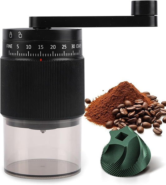 Manual Coffee Grinder - 95 Ceramic Burr, Adjustable Coarse to Fine, 30g Beans & 80ml Powder, Detachable Handle for Espresso, French Press, Camping (Black)
