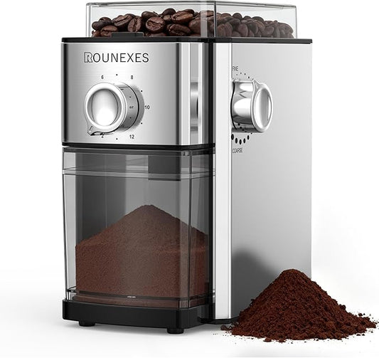 Burr Coffee Grinder Electric, Adjustable Coffee Grinder for Home Use, Burr Mill Grinder with 17 Grinding Settings, Compact Size and Easy to Use for Espresso, Pour Over & Cold Brew