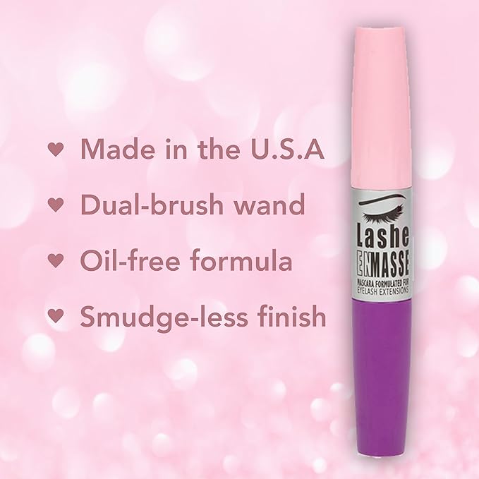 GladGirl Lashe EnMasse Mascara for Eyelash Extensions, Oil Free Mascara with Dual-Brush Wand, Made in the USA, Vegan and Hypoallergenic