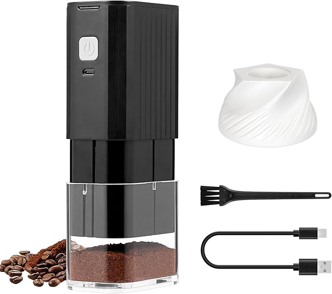 VEVOK CHEF Portable Electric Coffee Grinder,Adjustable Conical Burr Coffee Bean Mill,One-Button Grinder with USB Rechargeable,Auto‑Stop for Espresso to French Press,for Outdoor Use(Black)