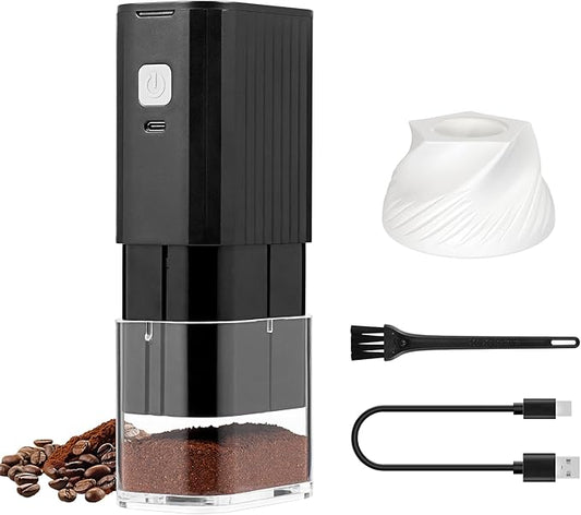 VEVOK CHEF Portable Electric Coffee Grinder,Adjustable Conical Burr Coffee Bean Mill,One-Button Grinder with USB Rechargeable,Auto‑Stop for Espresso to French Press,for Outdoor Use(Black)