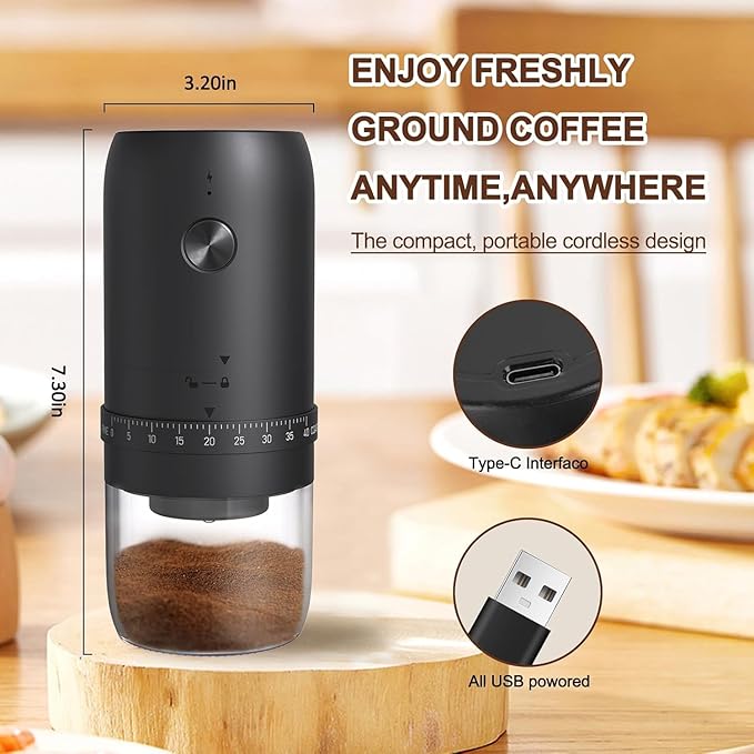 Portable Electric Burr Coffee Grinder with 40 Adjustable Settings & 35g Capacity, 1800mAh Rechargeable Coffee Bean Grinder with Conical Ceramic Burr, for Travel, Camping (White)