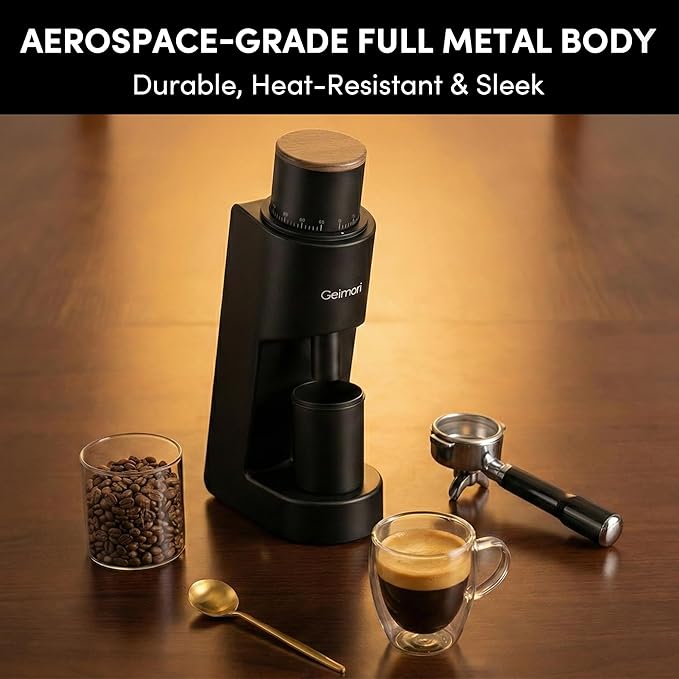 Single Dose Coffee Grinder,Wirsh Geimori GU38 Coffee Grinder with 38mm 6-Core Stainless Steel Conical Burr, 0.01mm Stepless Adjustment, Low Retention Espresso Grinder with Magnetic Dosing Cup,Upgrade