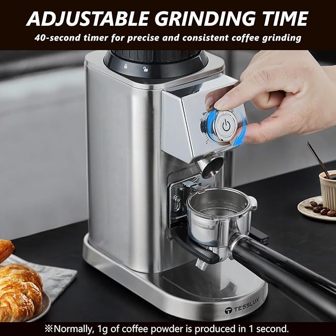 Conical Burr Coffee Grinder Electric, Espresso Coffee Bean Grinder for Home Use with 48 Precise Grind Settings, Anti-static Design, Precision Timer, Sliver