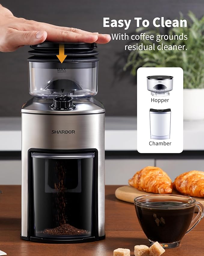 SHARDOR Anti-static Conical Burr Coffee Grinder Electric, Automatic Coffee Bean Grinder for Espresso French Press Drip Coffee Adjustable Burr Mill with 10 Precise Grind Settings for Home Use,