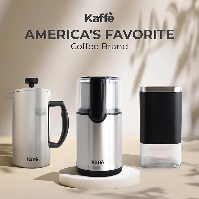 Kaffe Electric Coffee Grinder with Removable Cup (3.5oz) - Stainless Steel - Cleaning Brush Included - Espresso Coffee Bean Grinder for Home Use