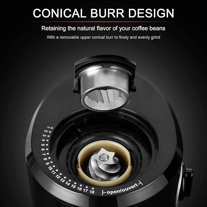 Secura Conical Burr Coffee Grinder, Electric Coffee Grinder with 18 Grind Settings, Adjustable Burr Mill Coffee Bean Grinder for 2-10 Cups
