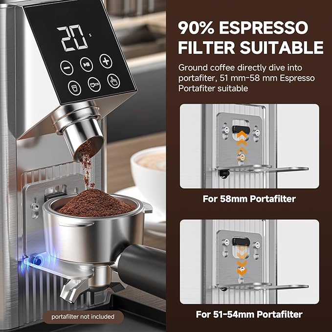 Burr Coffee Bean Grinder for Home Use with 40 Precise Grinding Settings, Espresso Grinder with Height Adjustable Funnel Stand, LED Touch Panel, Anti-static Design, Micro Switch User Friendly