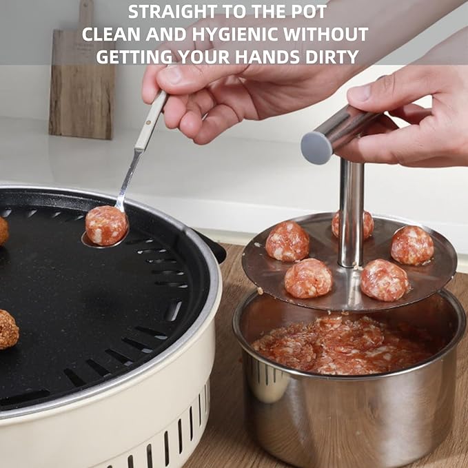 Stainless Steel Meatball Maker, 6/12 Balls Manual Meat Baller Maker Machine Press Tool,Meatball Made Tools,Meatball Making for Kitchen (12-Ball)