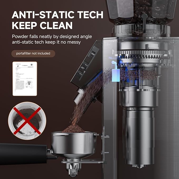 Burr Coffee Bean Grinder for Home Use with 38 Precise Grinding Settings, Espresso Grinder with Height Adjustable Funnel Stand, LED Touch Panel, Anti-static Design, Micro Switch User Friendly