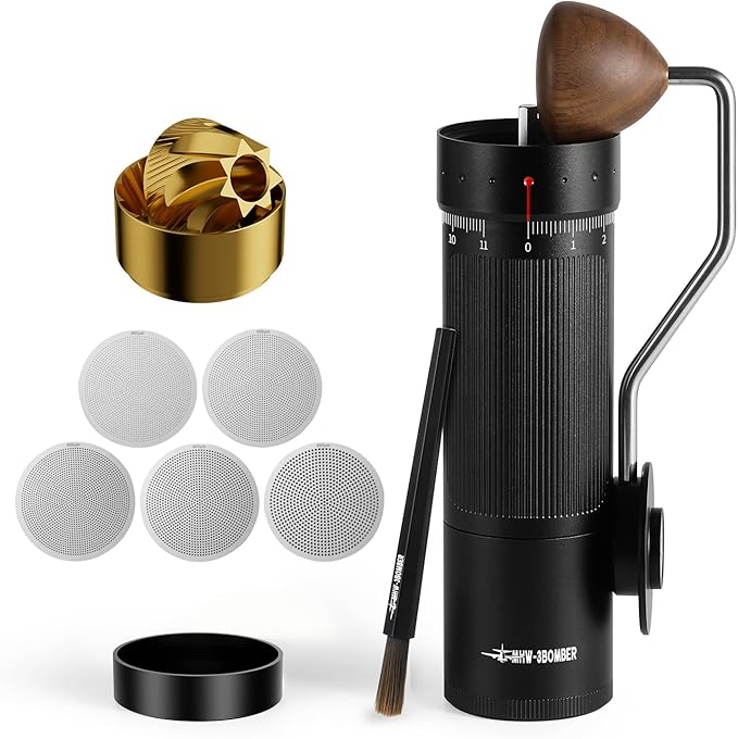 MHW-3BOMBER R3 Pro Manual Coffee Grinder, 2026 Upgraded Titanium Coated Conical Burr, External Adjustment Hand Grinder for Espresso & Pour Over, Professional Kit with 5 Sifting Screens, G5847B