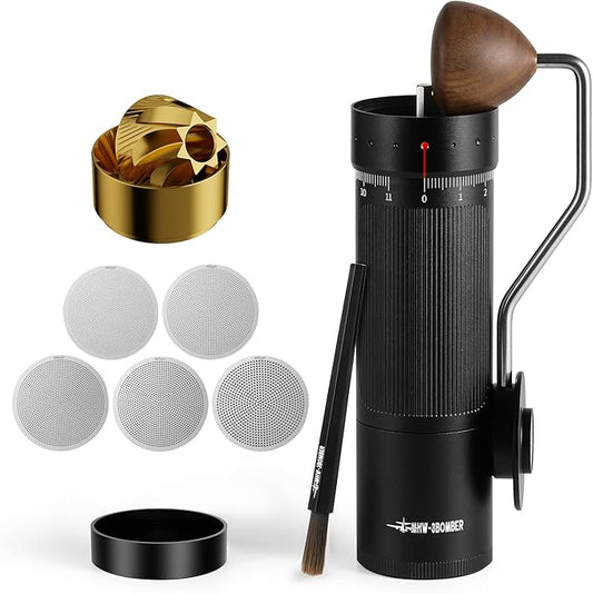 MHW-3BOMBER R3 Pro Manual Coffee Grinder, 2026 Upgraded Titanium Coated Conical Burr, External Adjustment Hand Grinder for Espresso & Pour Over, Professional Kit with 5 Sifting Screens, G5847B