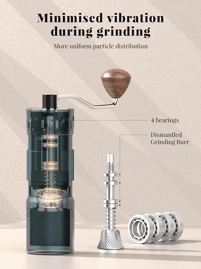 Manual Coffee Grinder with 16μm External Adjustment, Precision Espresso & Pour Over Grinder, CNC Stainless Steel Conical Burr, Drill-Compatible Aluminum Body, Portable Coffee Grinder, Grey