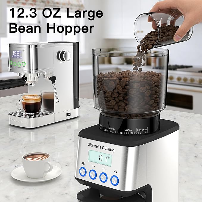 Espresso Grinder, Burr Coffee Grinder with 51 Grind Settings, Precision Timer, Stainless Steel Coffee Grinder with Easy Cleaning, Anti-Static Design & 3 Operation Modes