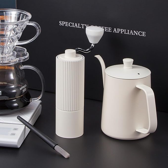 Manual Coffee Grinder– Stainless Steel CNC Conical Burr Hand Grinder, 30g Capacity, Adjustable Coarse-to-Fine Settings, Portable Coffee Mill With Brush (White)