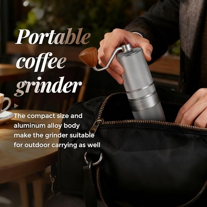 Manual Coffee Grinder CNC Stainless Steel Conical Burr Coffee Grinder Hand with 60 Adjustable Coarseness For Espresso, Drip Coffee, French Press Portable Coffee Bean Grinder (Silvery)