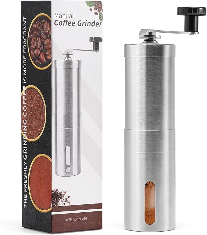 Manual Coffee Grinder with Ceramic Conical Burr - Adjustable Setting Coffee Bean Grinder for Espresso Drip French Press - Portable Hand Crank with Detachable Handle
