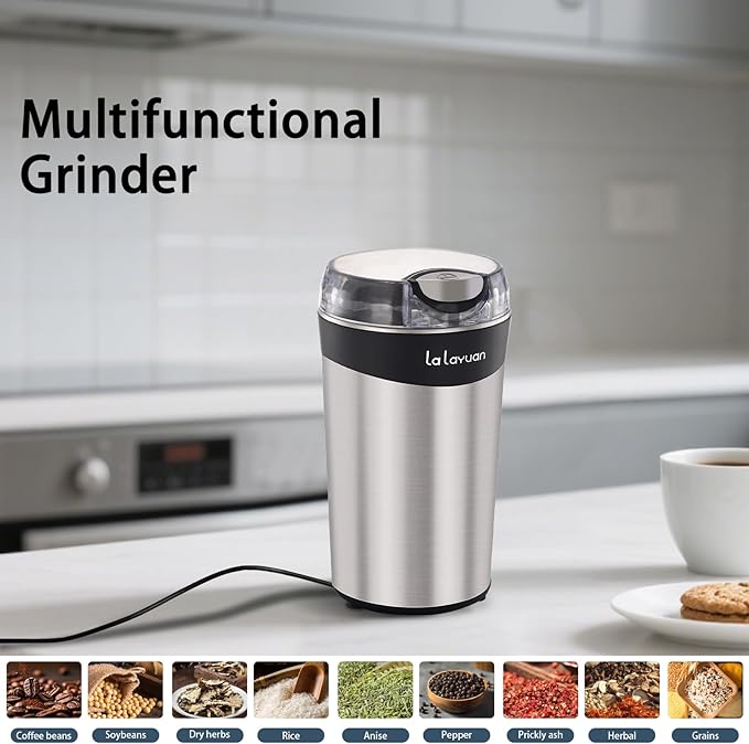 Electric coffee grinder for home use - 200w Stainless Steel portable coffee bean grinder with 28,000 Rpm, Makes 12 Cups,suitable for Camping, Home, Kitchen Grain, Seasoning, Spice Grinder (Silver)