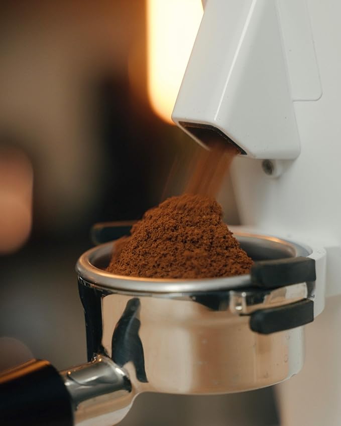 Turin DF64 Gen 2 Single Dose Coffee Grinder - 64mm Flat Burrs, Black or White, Stainless Steel or DLC Burrs, Low Retention, Stepless Adjustment (Stainless Steel Burrs, White)