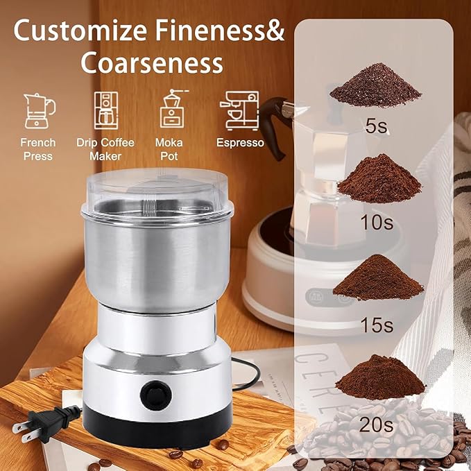 Spice Grinder, 150W Powerful Electric Coffee Bean Grinder with 4 Blades, 300ml Multi Function Mini Dry Grain Mill for Grain Nuts Seasoning Coffee Beans Spices