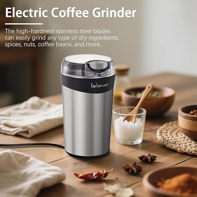 Electric coffee grinder for home use - 200w Stainless Steel portable coffee bean grinder with 28,000 Rpm, Makes 12 Cups,suitable for Camping, Home, Kitchen Grain, Seasoning, Spice Grinder (Silver)