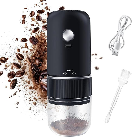 Portable Burr Coffee Grinder, Rechargeable Electric Coffee Bean Grinder with Adjustable Coarseness, Cordless Small Espresso Coffee Mill for Home Use, Travel, Camping, Office (Black)