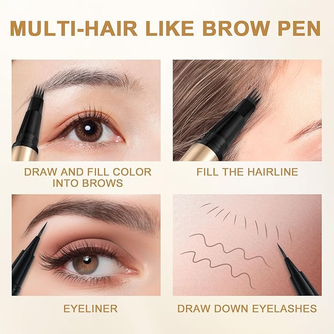 Microblading Eyebrow Pen Kit - Waterproof Brow Makeup Set with Eyebrow Pencil, Eyebrow Gel Clear, Eyeliner, Dual-ended Eyebrow Brush, Natural Looking Brows with Long-Lasting All-Day Hold - Ebony