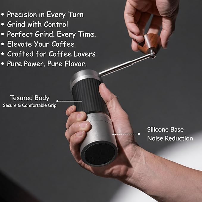 Manual Coffee Grinder with 7-Star Stainless Steel Burr, 36 Adjustable Grind Settings, Foldable Handle, Portable Hand Espresso Grinder, Non-Slip Grip, Durable Body, 30g Capacity (Gray)