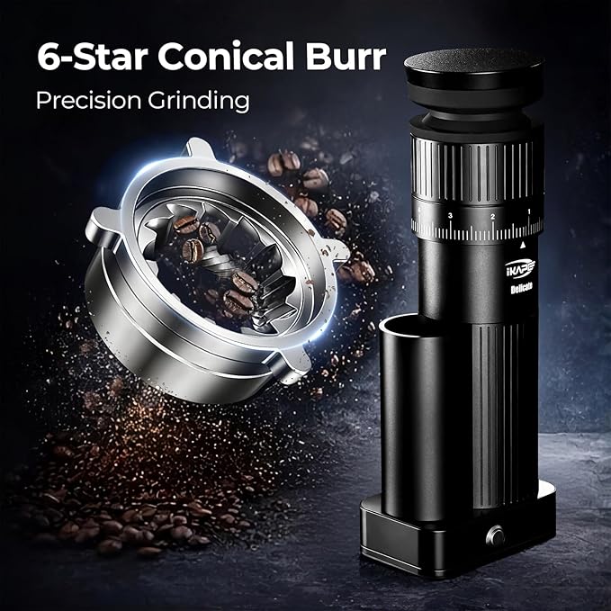 IKAPE Electric Coffee Grinder – 100 Grind Settings, 6-Star Conical Burr, Detachable & Easy to Clean, Durable Aluminum Alloy Body – Perfect for Home & Office Coffee Lovers
