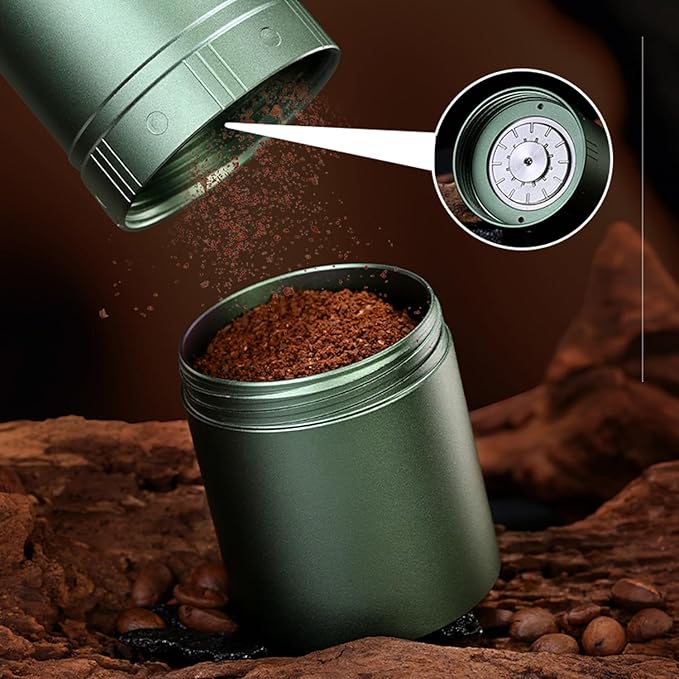 WARHEART Manual Coffee Grinder, Aluminum body, Precision steel grinder, Adjustable grinding precision, Hand grind coffee grinder with coffee spoon and Blowing nozzle (Green)