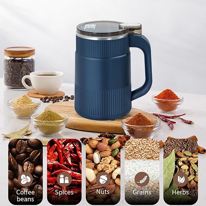 Household Small Powder Grinding Machine, Grain mills, Herb Grinder, Spice Grinder, Electric Coffee Grinder, Multifunctional Grinding Machine with 304 Stainless Steel Blade (Blue)