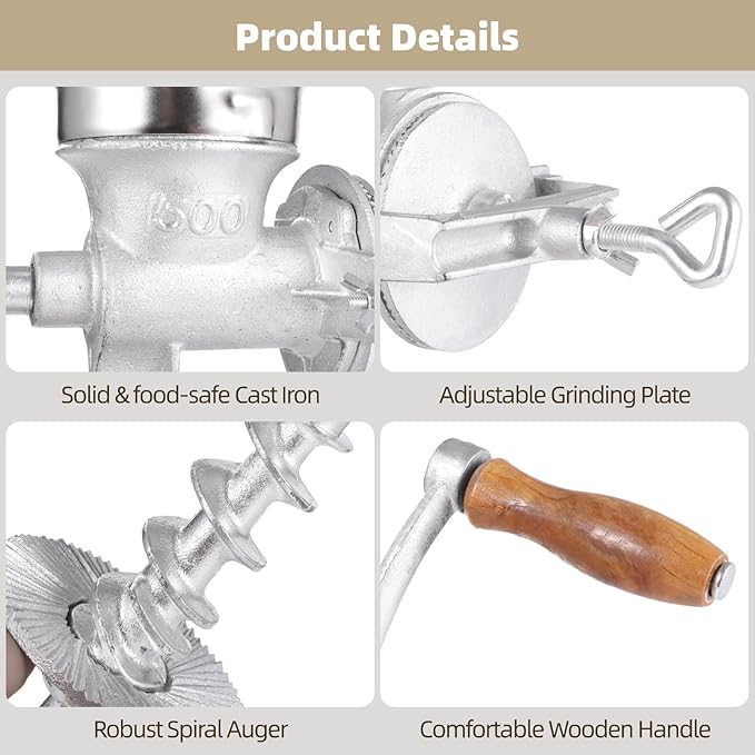 Corn Grinding Machine,Hand Mill GrainGrinder Cast Iron Manual Crank Grain Grinder,Wheat Grinder with Adjustable Coarseness & Wooden Handle for Corn, Coffee, Beans, Nuts, Domestic Use
